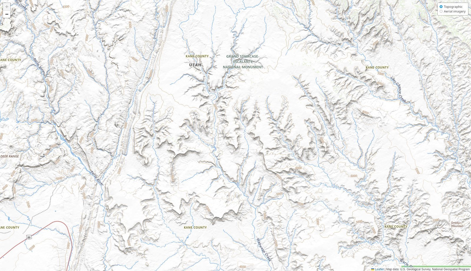 Topographic map of Grand Staircase-Escalante, Utah